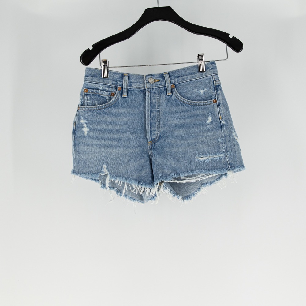 Agolde Women's Parker Cotton High Rise Distressed Mini Denim Jean Shorts 24
